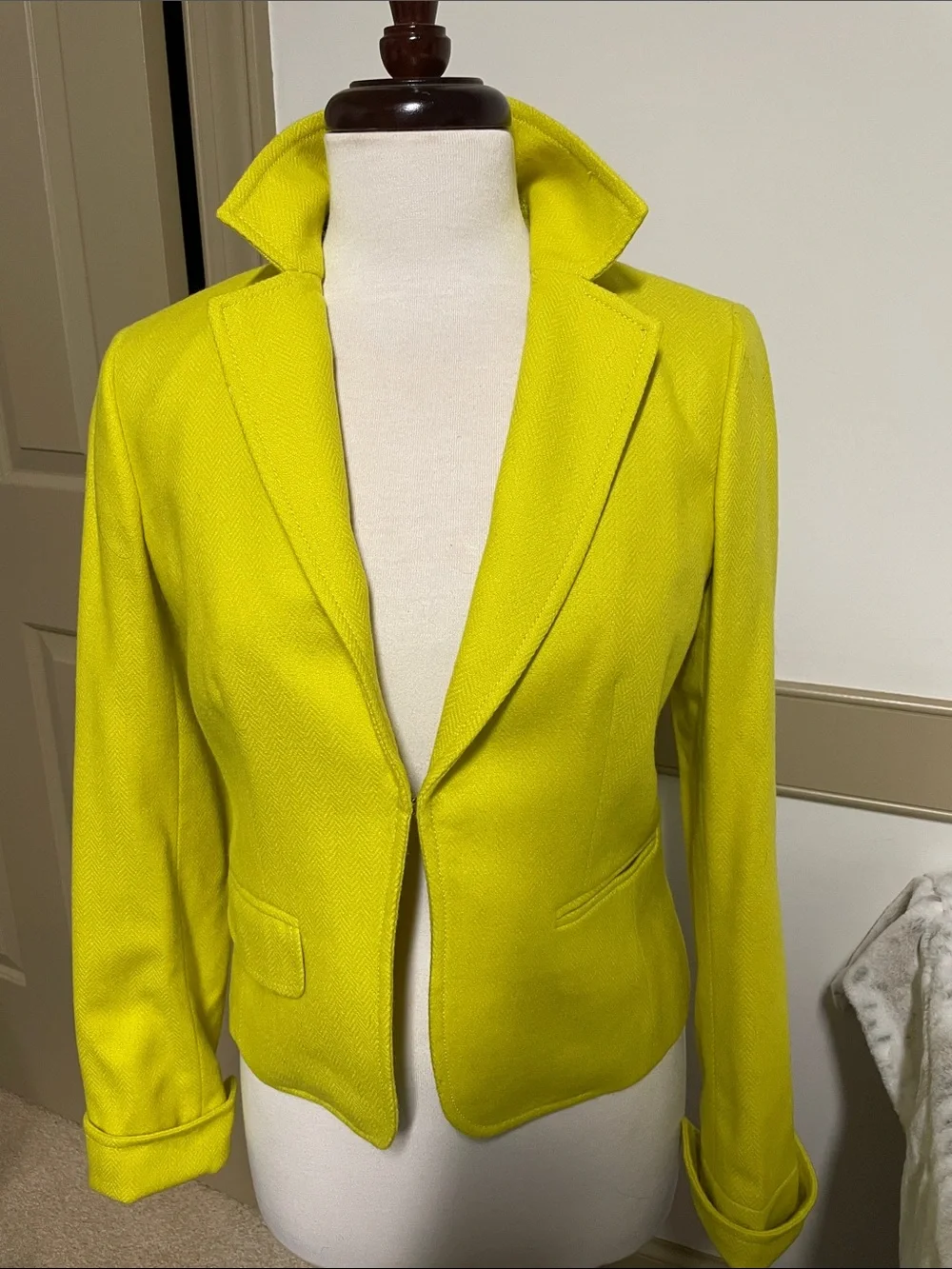 J Crew Neon Yellow wool Tailored Blazer Jacket 4